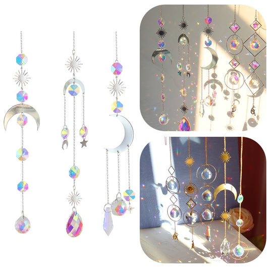 Crystal Windchime Ornaments Star Moon Pendant Hanging Sun catchers Wind Chimes Window Craft Outdoor Garden Room Home Decor Gifts