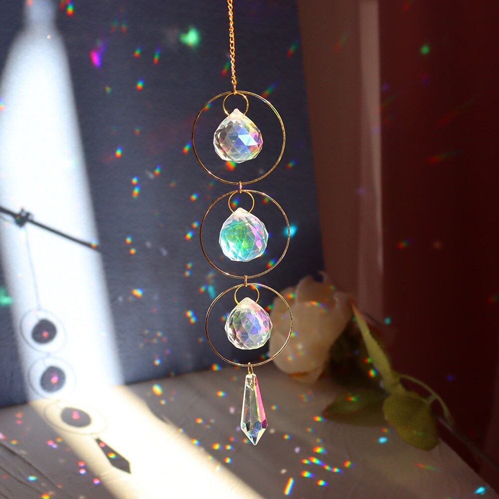Crystal Windchime Ornaments Star Moon Pendant Hanging Sun catchers Wind Chimes Window Craft Outdoor Garden Room Home Decor Gifts