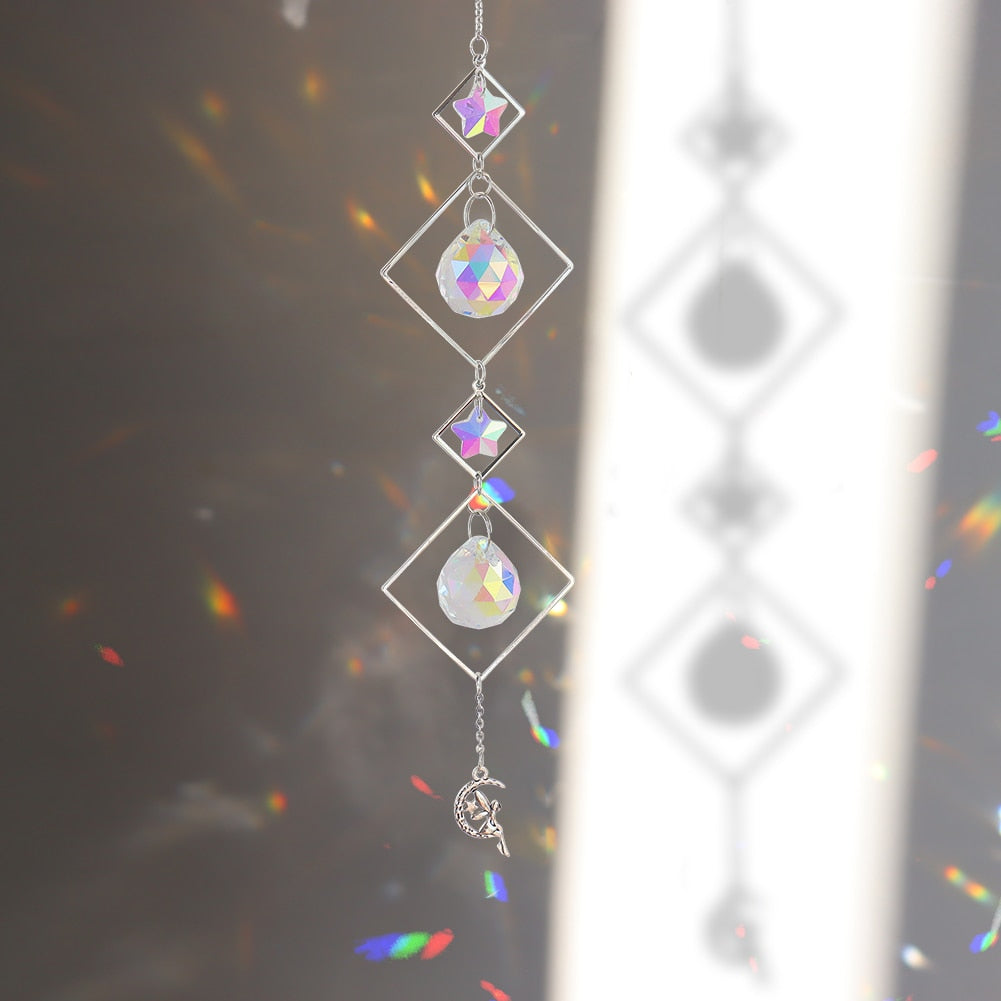 Crystal Windchime Ornaments Star Moon Pendant Hanging Sun catchers Wind Chimes Window Craft Outdoor Garden Room Home Decor Gifts
