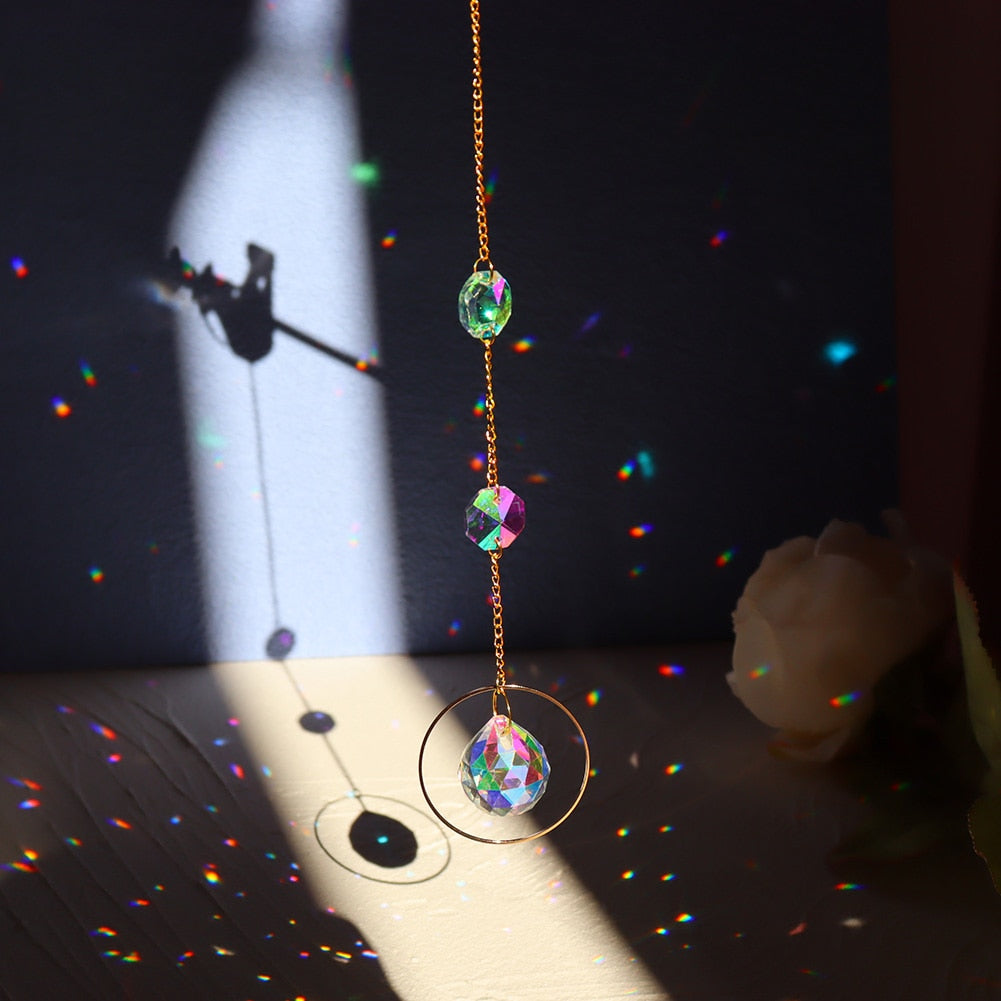 Crystal Windchime Ornaments Star Moon Pendant Hanging Sun catchers Wind Chimes Window Craft Outdoor Garden Room Home Decor Gifts