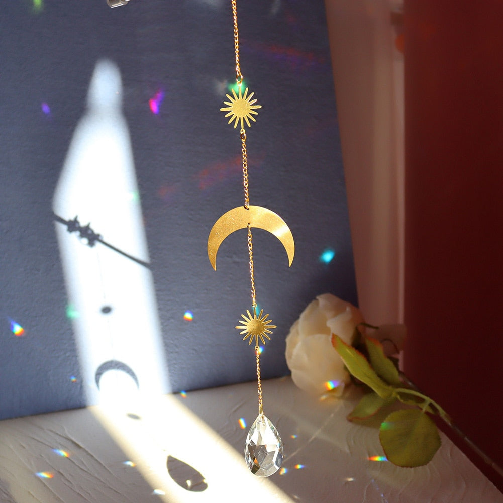 Crystal Windchime Ornaments Star Moon Pendant Hanging Sun catchers Wind Chimes Window Craft Outdoor Garden Room Home Decor Gifts