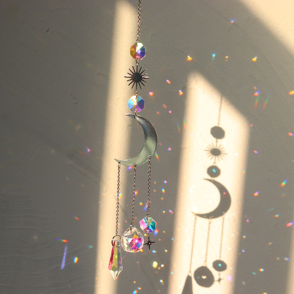 Crystal Windchime Ornaments Star Moon Pendant Hanging Sun catchers Wind Chimes Window Craft Outdoor Garden Room Home Decor Gifts