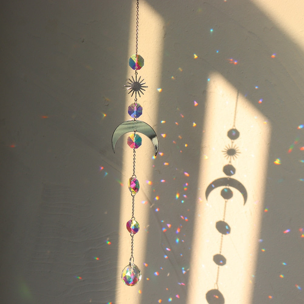 Crystal Windchime Ornaments Star Moon Pendant Hanging Sun catchers Wind Chimes Window Craft Outdoor Garden Room Home Decor Gifts