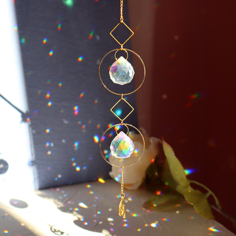 Crystal Windchime Ornaments Star Moon Pendant Hanging Sun catchers Wind Chimes Window Craft Outdoor Garden Room Home Decor Gifts