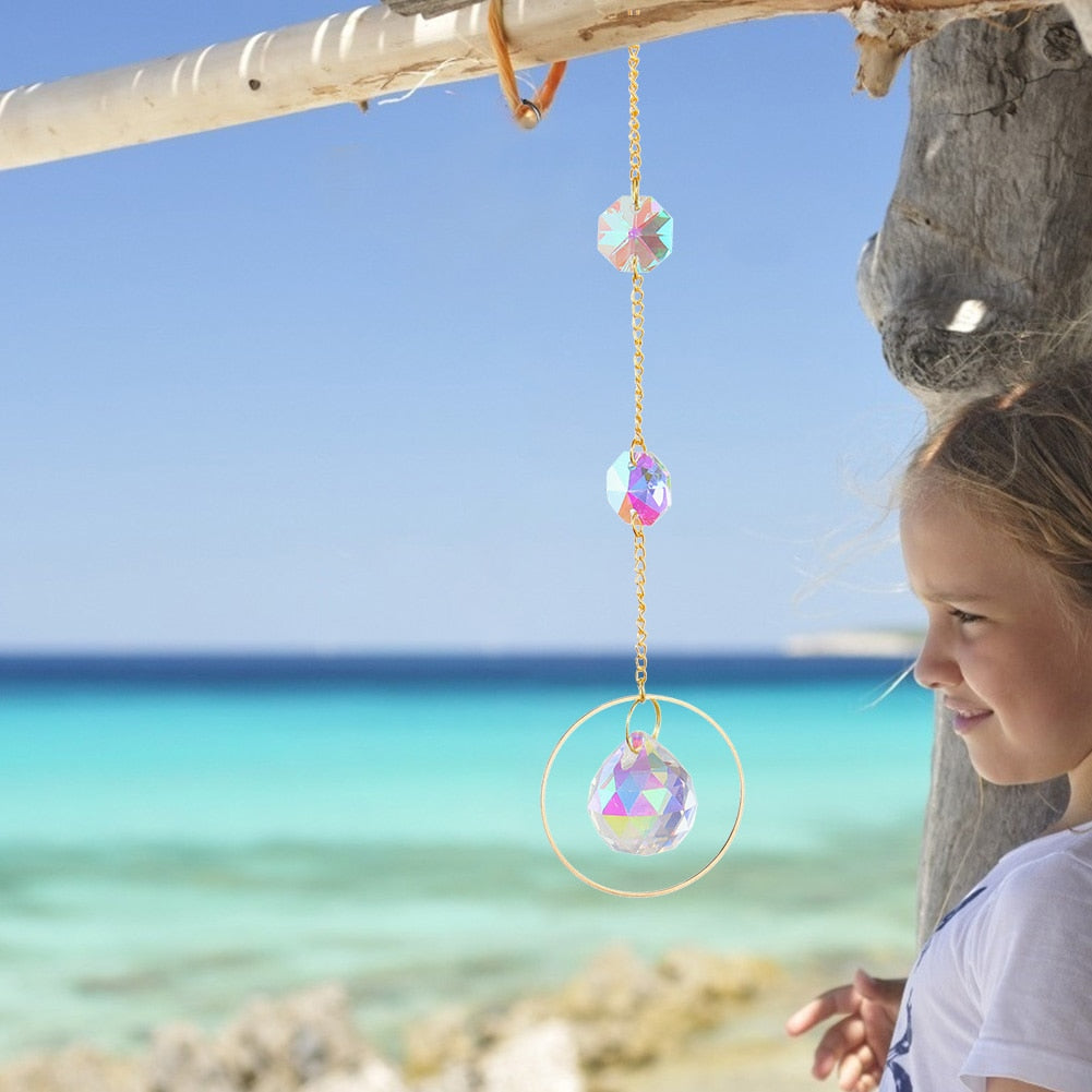 Crystal Windchime Ornaments Star Moon Pendant Hanging Sun catchers Wind Chimes Window Craft Outdoor Garden Room Home Decor Gifts