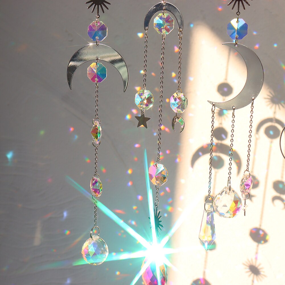 Crystal Windchime Ornaments Star Moon Pendant Hanging Sun catchers Wind Chimes Window Craft Outdoor Garden Room Home Decor Gifts