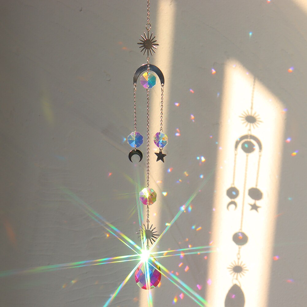Crystal Windchime Ornaments Star Moon Pendant Hanging Sun catchers Wind Chimes Window Craft Outdoor Garden Room Home Decor Gifts