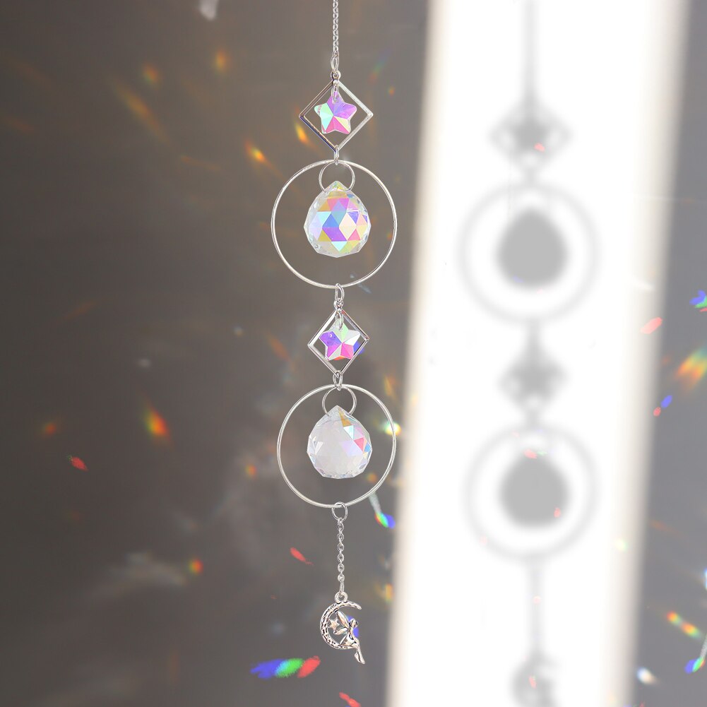 Crystal Windchime Ornaments Star Moon Pendant Hanging Sun catchers Wind Chimes Window Craft Outdoor Garden Room Home Decor Gifts