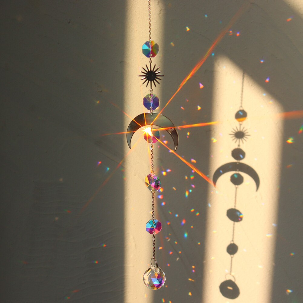 Crystal Windchime Ornaments Star Moon Pendant Hanging Sun catchers Wind Chimes Window Craft Outdoor Garden Room Home Decor Gifts