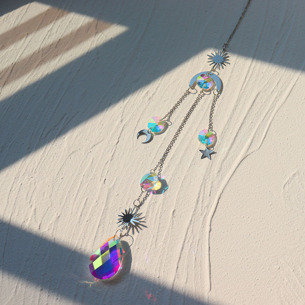 Crystal Windchime Ornaments Star Moon Pendant Hanging Sun catchers Wind Chimes Window Craft Outdoor Garden Room Home Decor Gifts